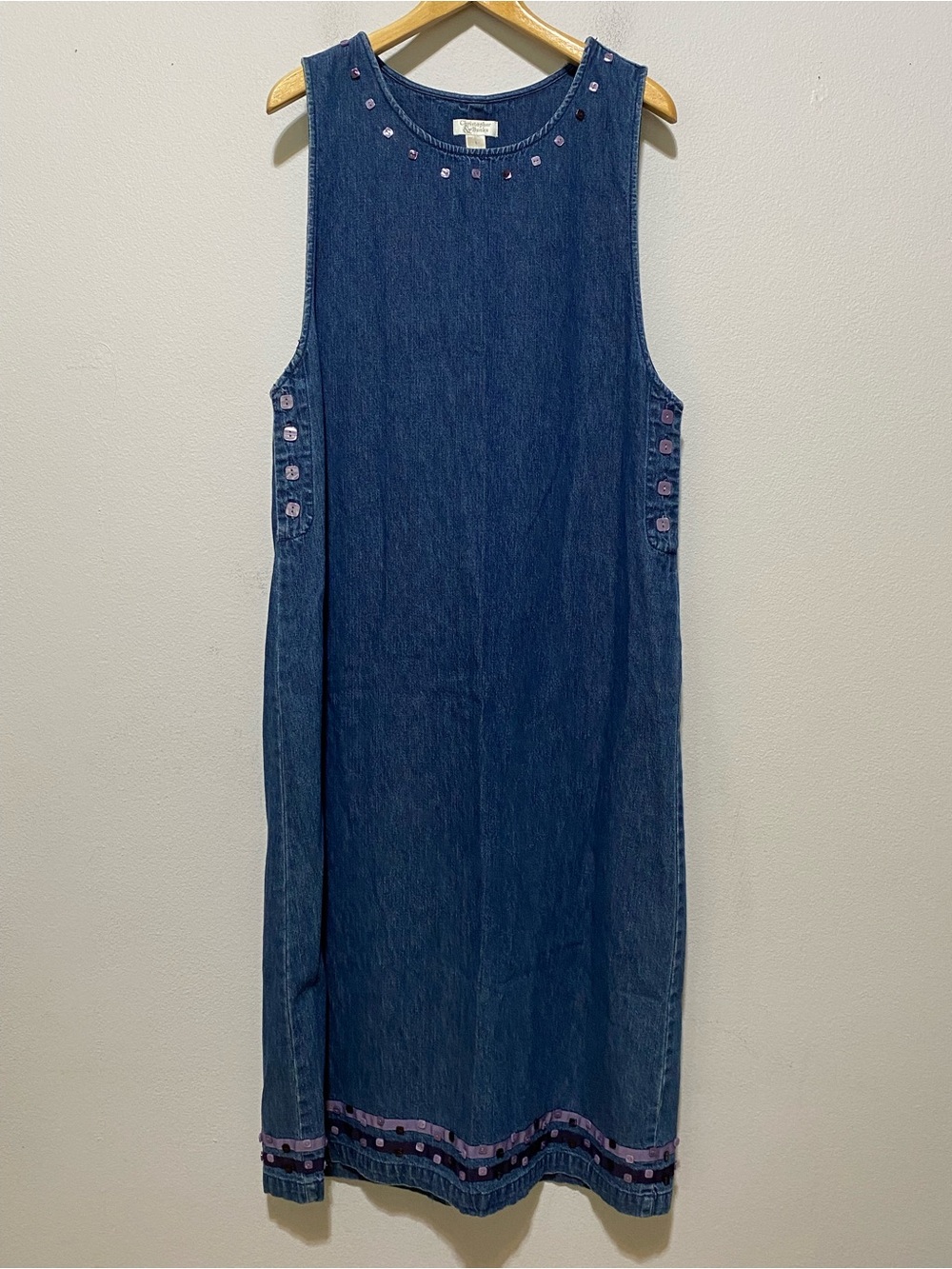 Vintage Christopher & Banks Denim Sleeveless Jumper Overall Maxi Dress L